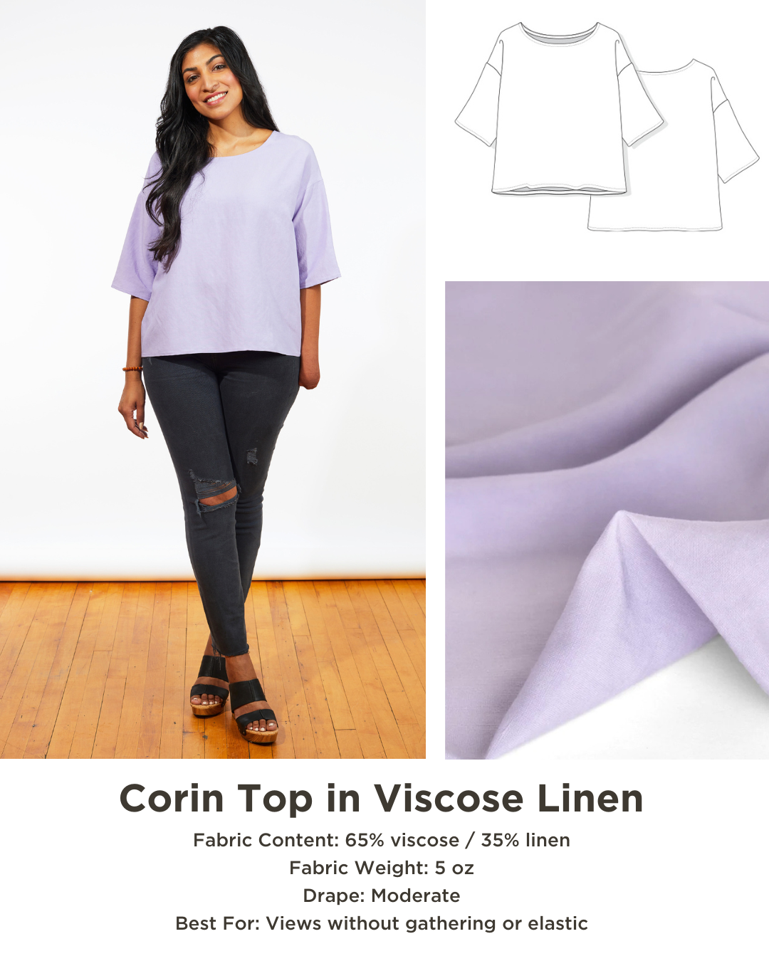 Grainline Studio Corin Top Sewing Pattern Sizes 0-32 Fabric Recommendations