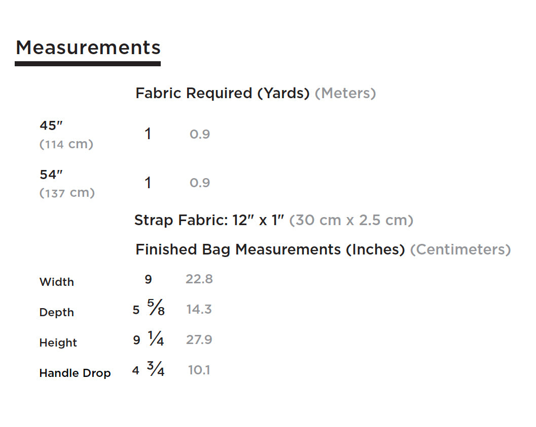 Grainline Studio Field Bag Measurements