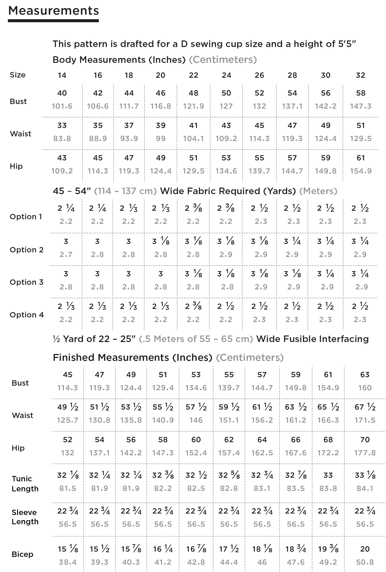 Uniform Tunic Measurements | Grainline Studio