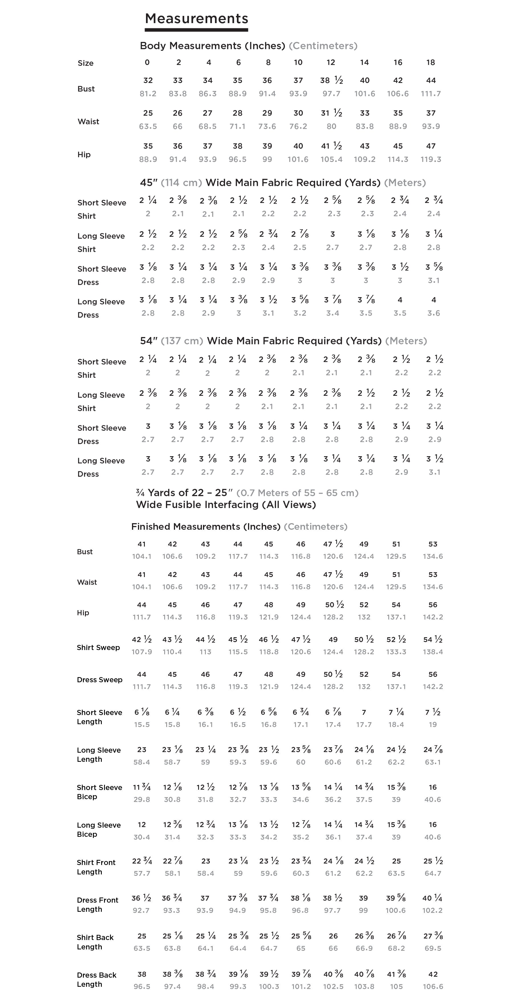 Clothing Size Charts– Artist First