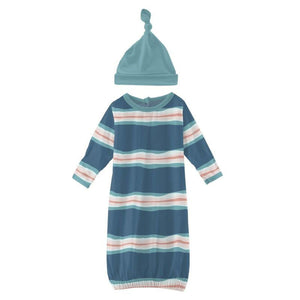 Boy's Print Layette Gown Converter & Single Knot Hat Set - Abstract Prismatic Spring