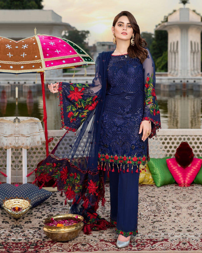 red dress with navy blue suit