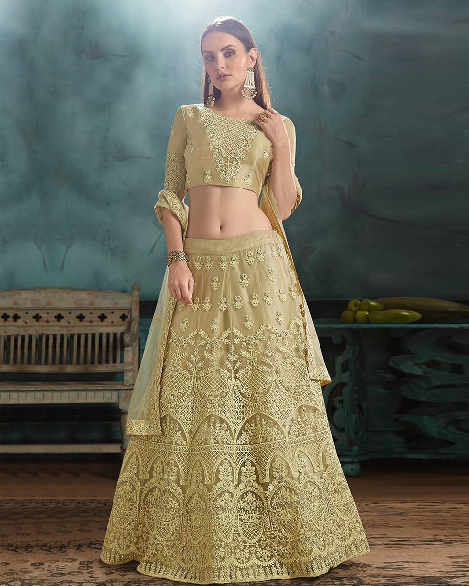 Olive Green Color Wedding Wear NET Lehenga & Blouse with