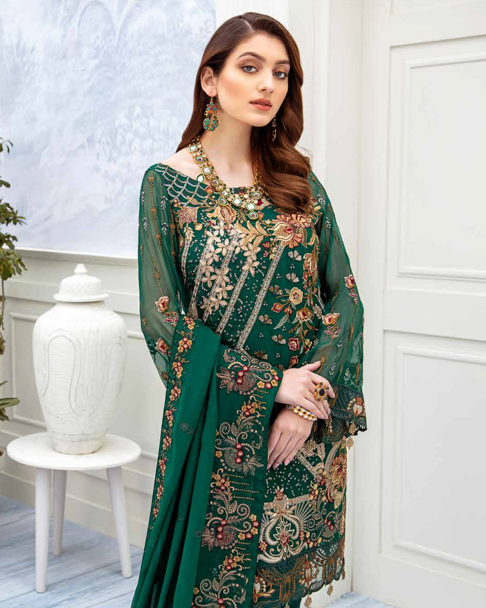 Magnetic Green Color Fox Georgette Pakistani Dress Material Suit ...