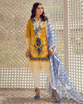 Yellow and Blue Color Unstitched Printed Cotton Lawn Salwar Kameez Suit