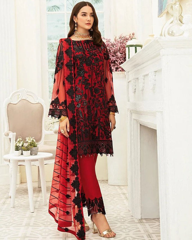 red net dress pakistani