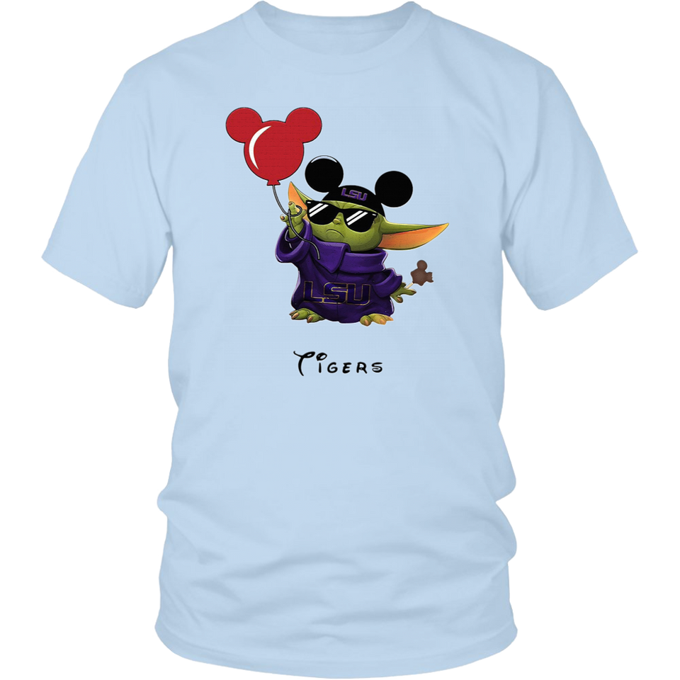 Baby Yoda Mickey Mouse Balloons LSU Tigers T-Shirt - Yeyvibes