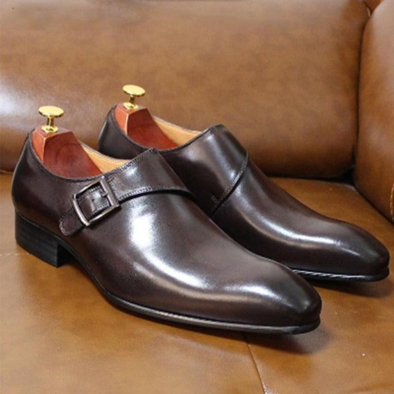 Men Dress Shoes Genuine Leather Buckle Monk Strap - TodayPerfect24
