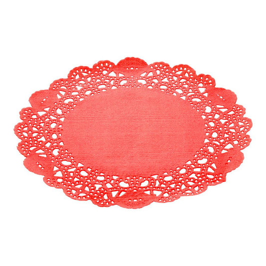Pastry Tek Red Paper Doilies - Lace - 4 inch x 4 inch - 100 Count Box