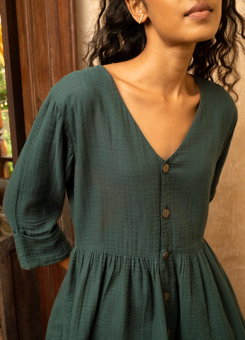 green muslin dress women organic cotton