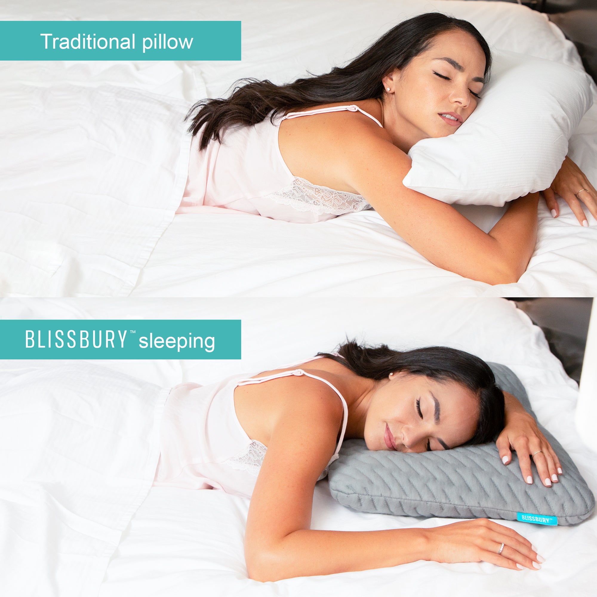 Stomach Sleeping Pillow - Thin, Flat with Cooling Memory Foam - BLISSBURY