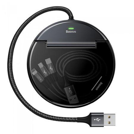 Adaptor HUB Splitter Baseus, 2x USB / USB-C, Quick Charge + Cablu 3in1, Negru