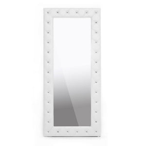 Stella Crystal Tufted White Leather Floor Mirror Uniquely Living