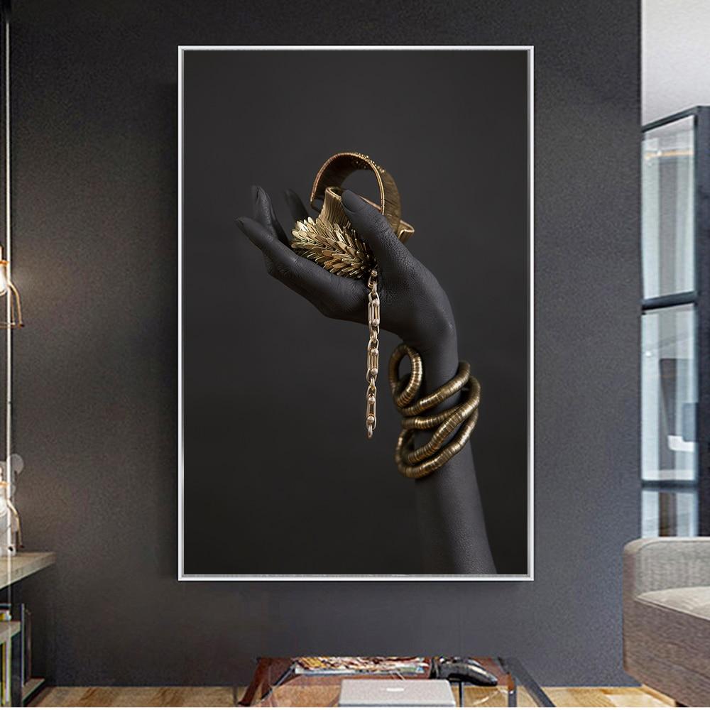 Black Woman Gold Hand Jewelry Canvas Wall Art Uniquely Living