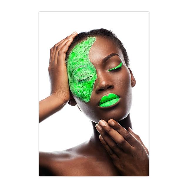 Black Woman Green Makeup Wall Art