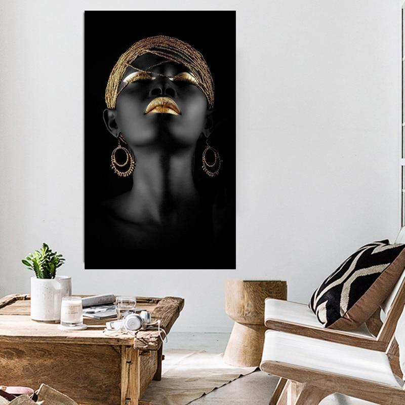 Gold Lips Black Woman Canvas Art Uniquely Living