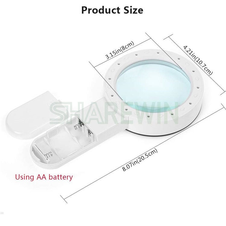 30X Jumbo Handheld Magnifying Glass w/ 12 Bright LED Light Illuminated  Magnifier