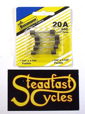 5 AGC glass fuse set 20A 20 Amp 1/4" x 1 1/4" fuses Classic Motorcycle Auto 