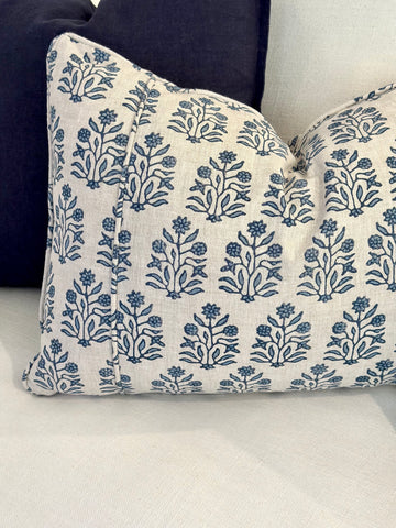 Amer Azure Handprinted Linen Cushion