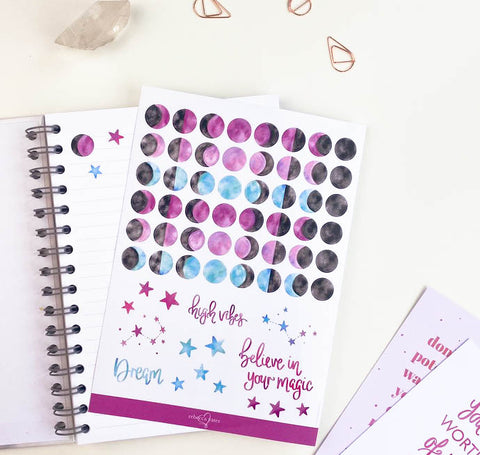 Moon phases planner and journal stickers