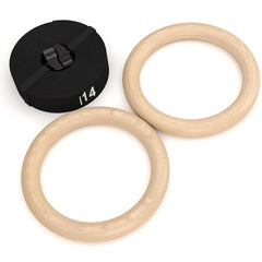 wood gymnastics rings with adjustable straps