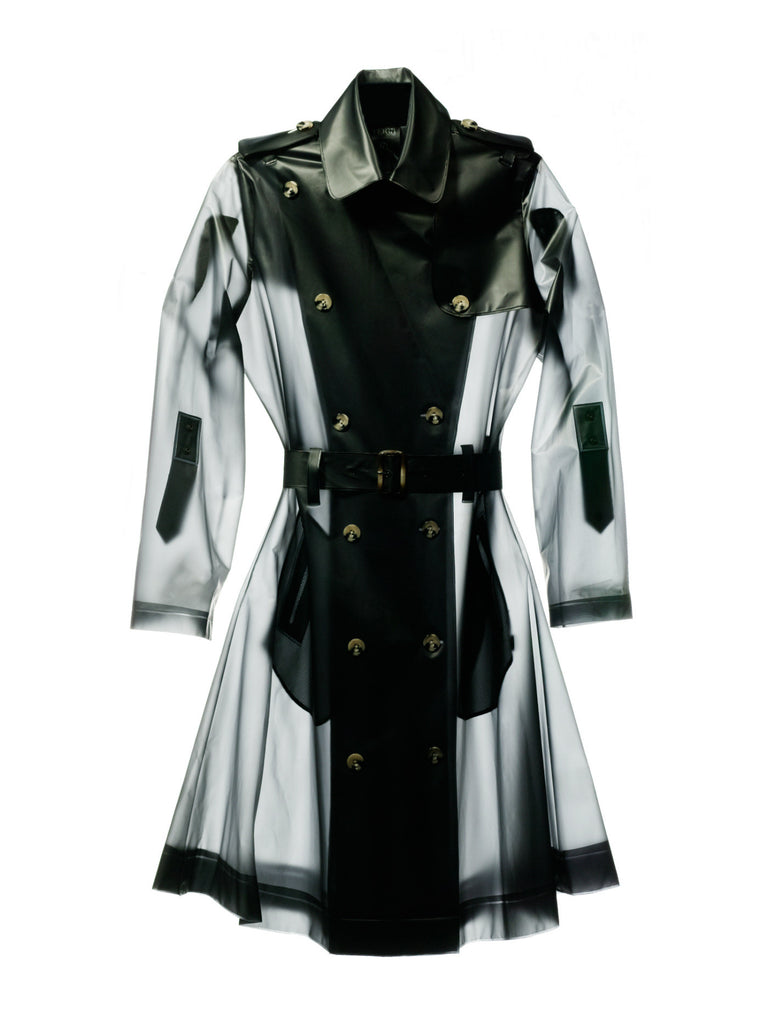 black and white trench coat