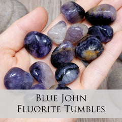 Blue John Fluorite Tumbled Crystals in hand
