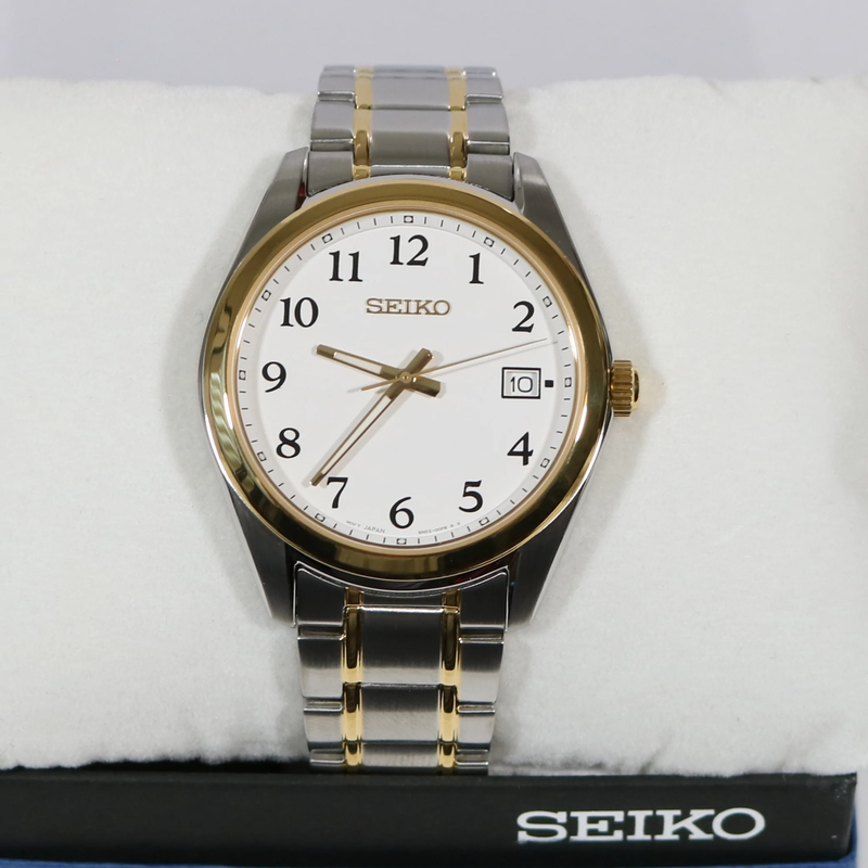 Seiko Quartz Two Tone Men's White Dial Sapphire Crystal Watch SUR460P1 –  Chronobuy