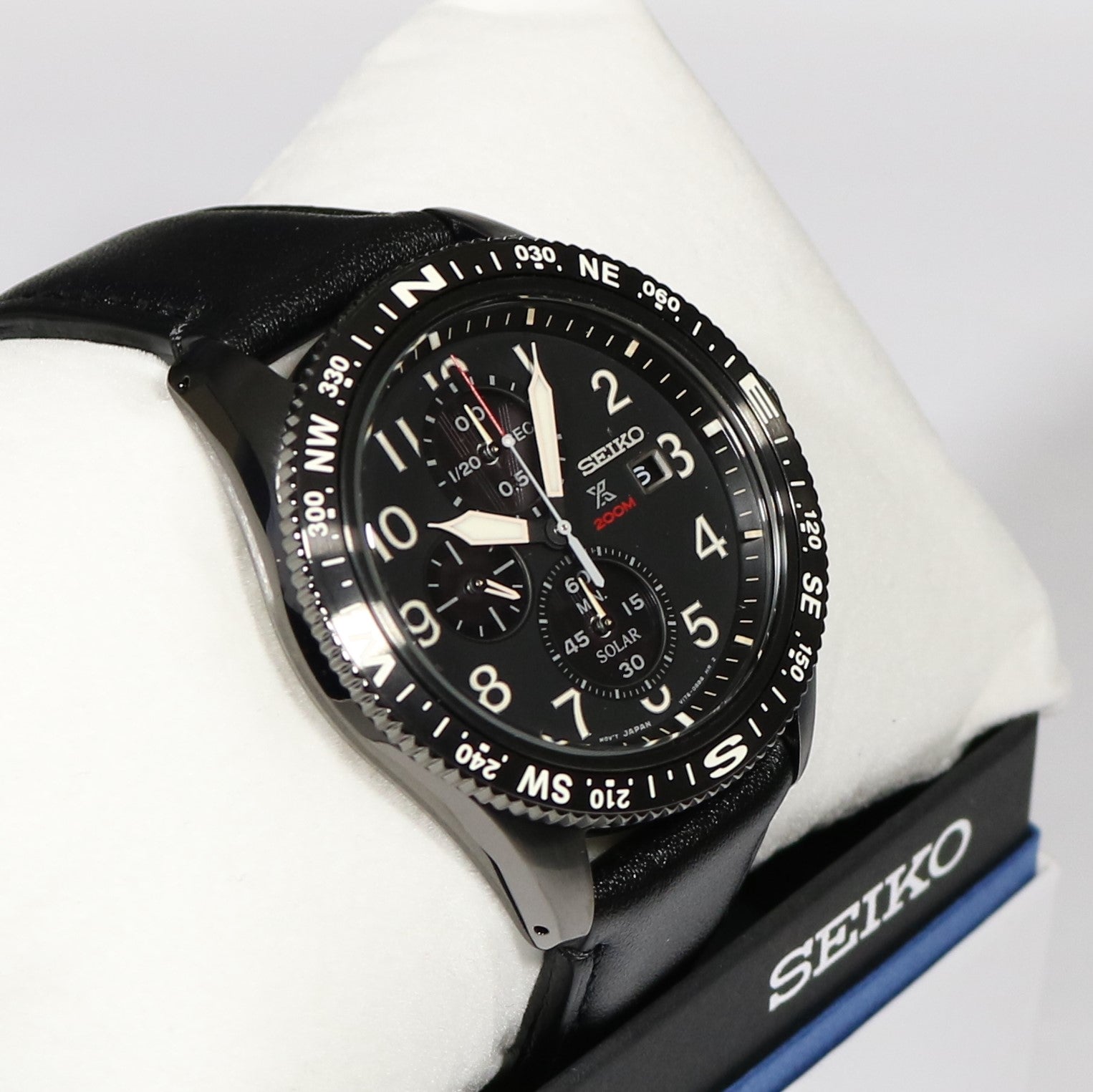 Seiko Prospex Land Solar Chronograph Men's Black Leather Strap Watch S –  Chronobuy