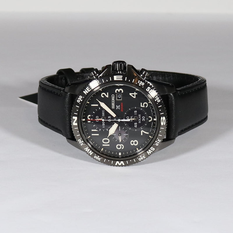 Seiko Prospex Land Solar Chronograph Men's Black Leather Strap Watch S –  Chronobuy