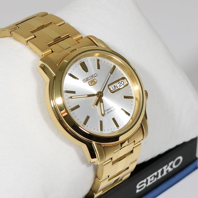 Seiko 5 Gold Tone Silver Dial Men's Automatic Watch SNKK74K1 – Chronobuy