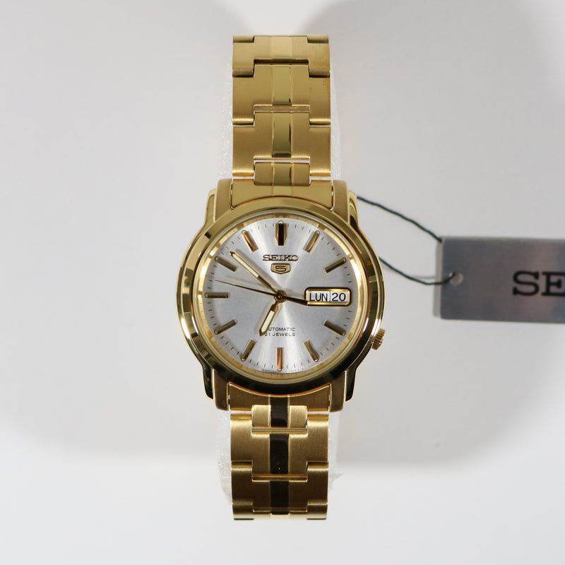 Seiko 5 Gold Tone Silver Dial Men's Automatic Watch SNKK74K1 – Chronobuy