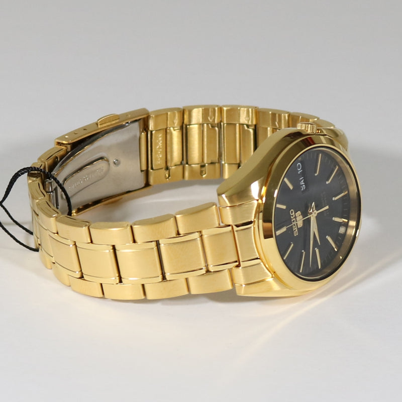 Seiko 5 Gold Tone Stainless Steel Black Dial Men's Automatic Watch SNK –  Chronobuy