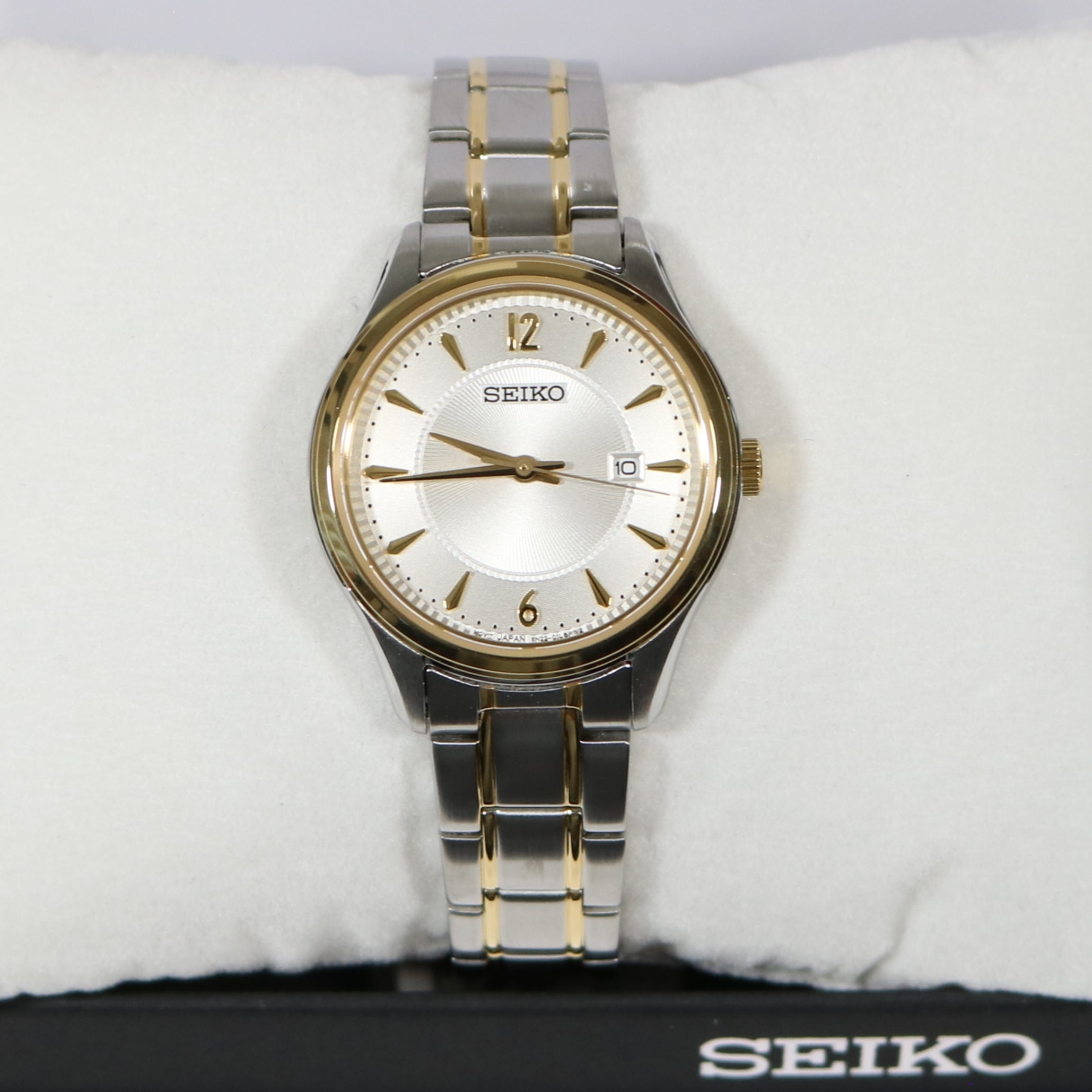 Seiko Quartz Two Tone Women's White Dial Sapphire Crystal Watch SUR474 –  Chronobuy
