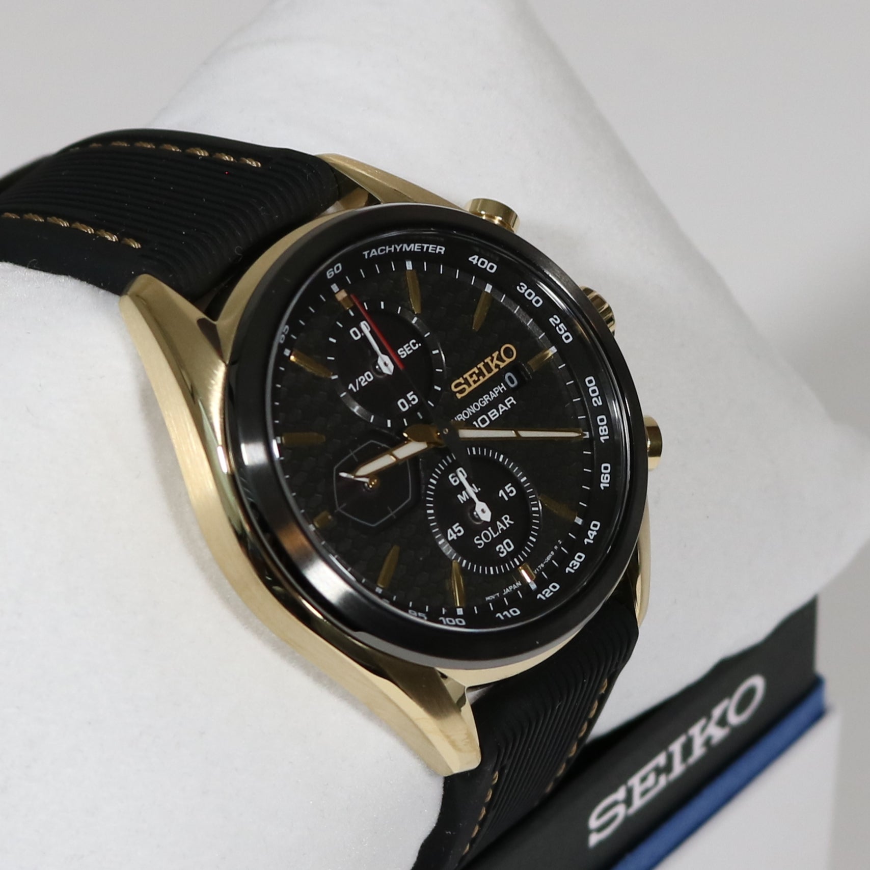 Seiko Prospex Solar Gold Tone Black Dial Chronograph Men's Watch SSC80 –  Chronobuy