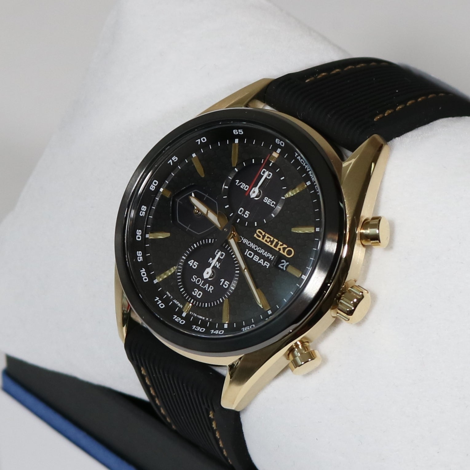 Seiko Prospex Solar Gold Tone Black Dial Chronograph Men's Watch SSC80 –  Chronobuy