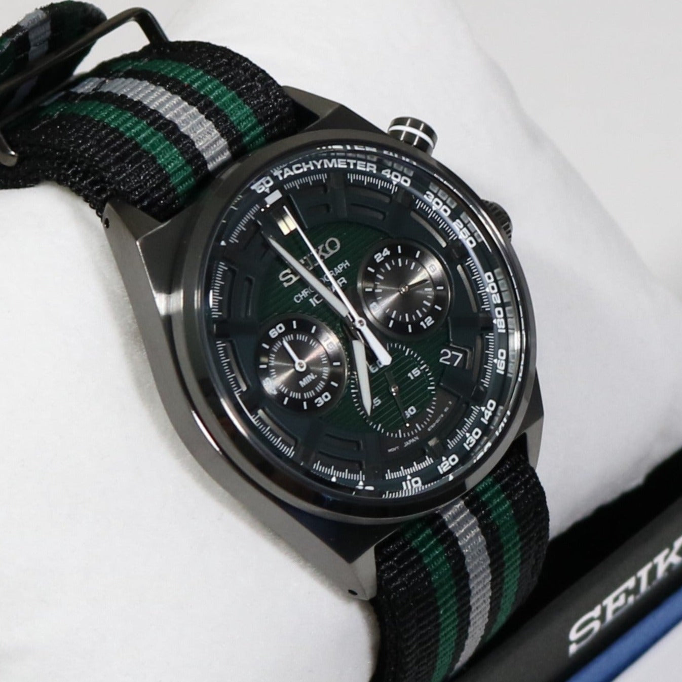 Seiko Quartz Men's Green Dial Chronograph Nylon Strap Watch SSB411P1 –  Chronobuy