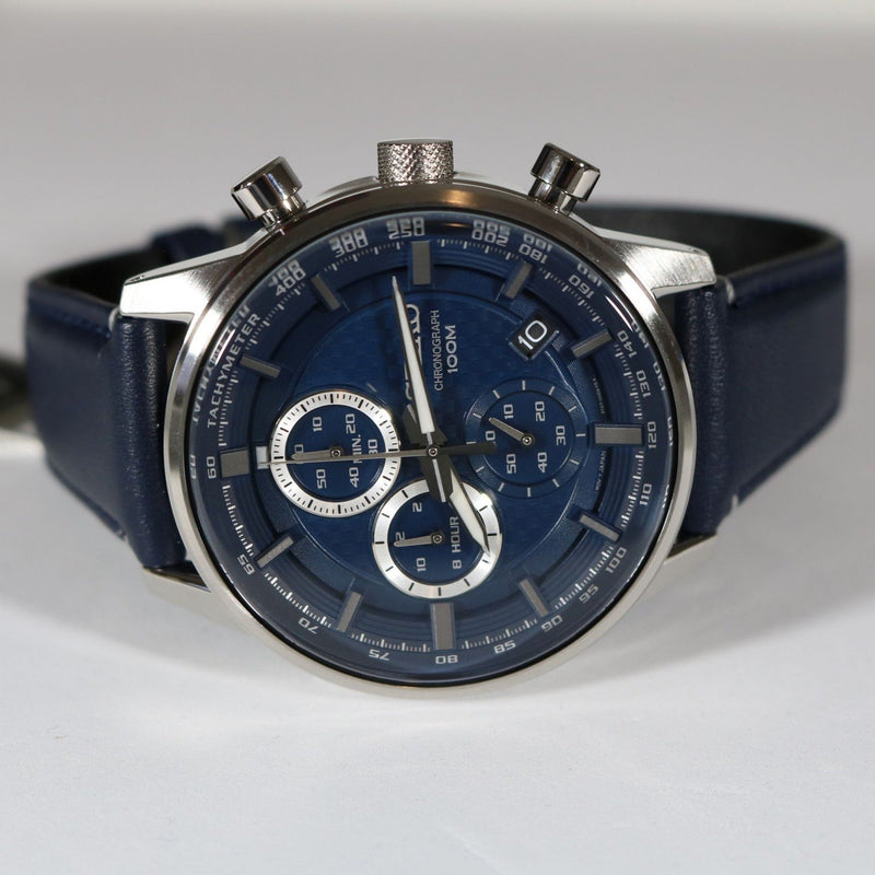 Seiko Chronograph Navy Blue Date Leather Strap Men's Watch SSB333P1 –  Chronobuy