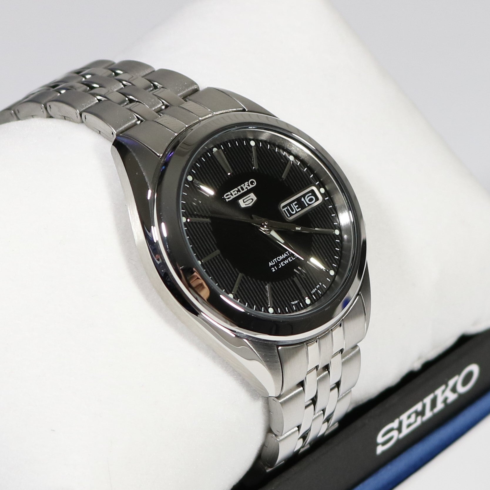 Seiko 5 Automatic Black Dial Stainless Steel 21 Jewels Men's Watch SNK –  Chronobuy