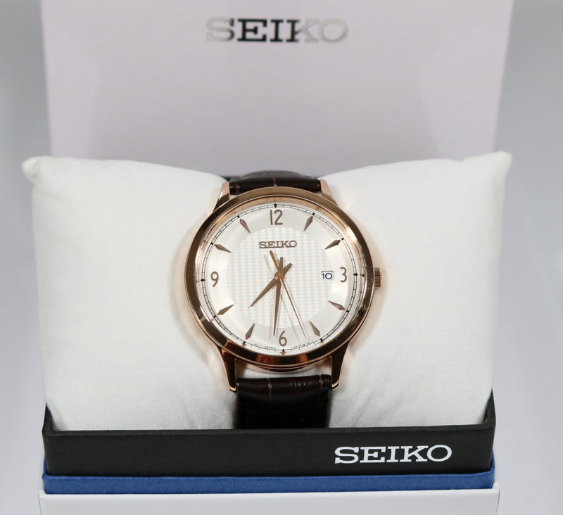 Seiko Quartz Rose Gold Tone Stainless Steel Analog Men's Watch SGEH88P –  Chronobuy