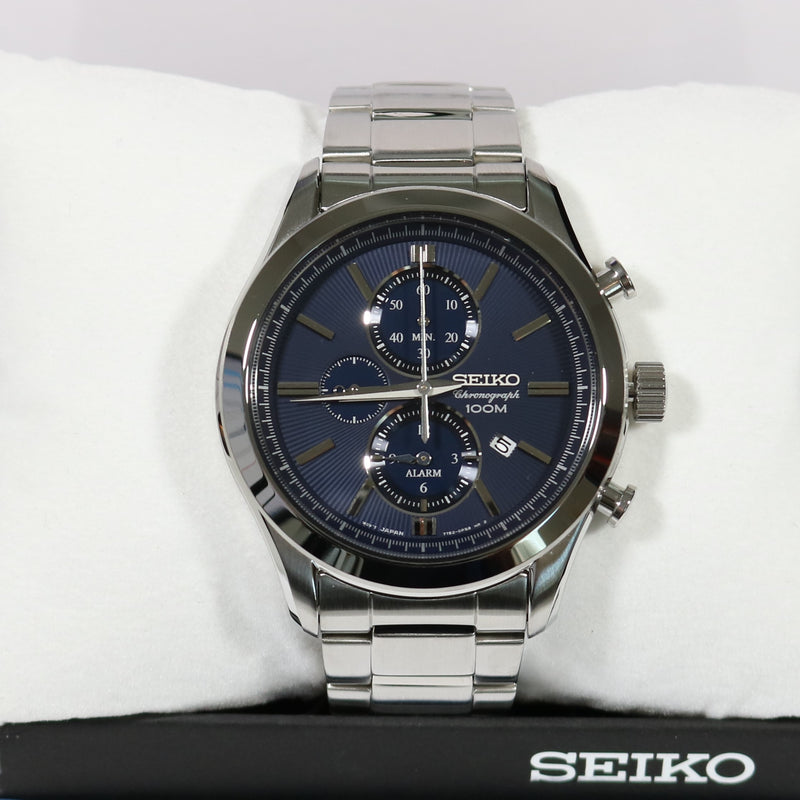 Seiko Quartz Stainless Blue Dial Chronograph Men's Watch SNAF65P –