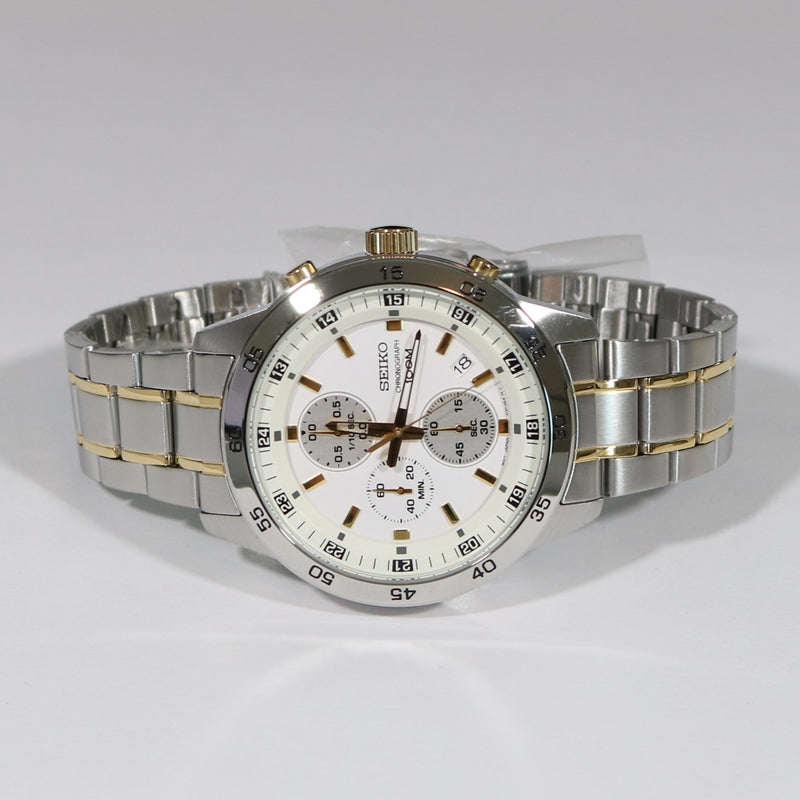 Seiko Chronograph White Dial Two Tone Stainless Steel Men's Watch SKS6 –  Chronobuy
