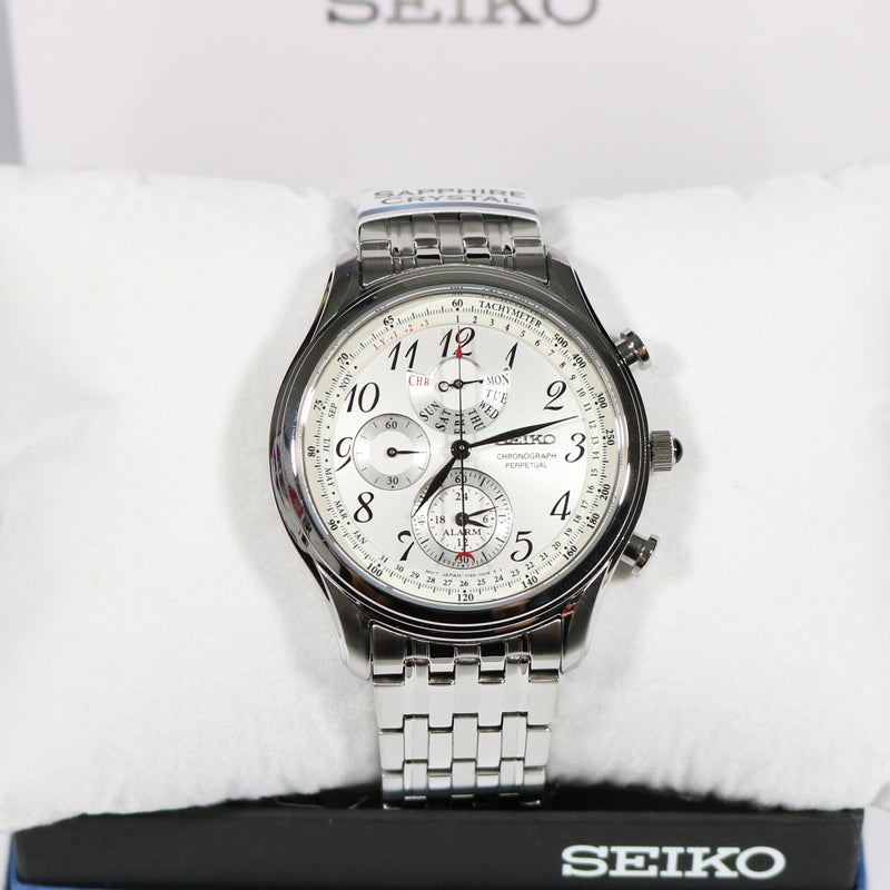 Seiko Quartz Perpetual White Dial Stainless Steel Chronograph Watch SP –  Chronobuy