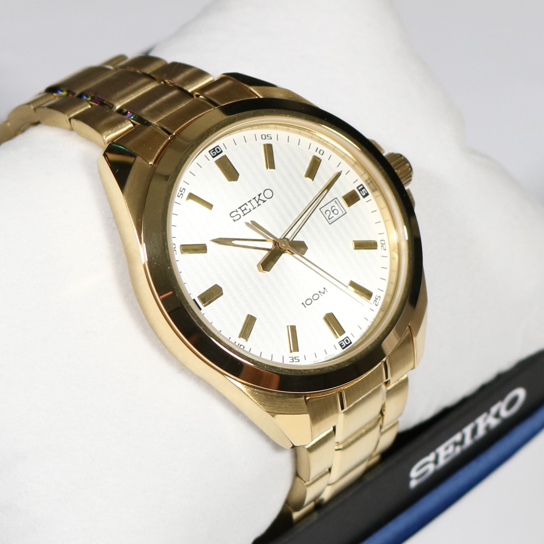 Seiko Quartz Neo Gold Tone White Dial Men's Watch SUR280P1 – Chronobuy