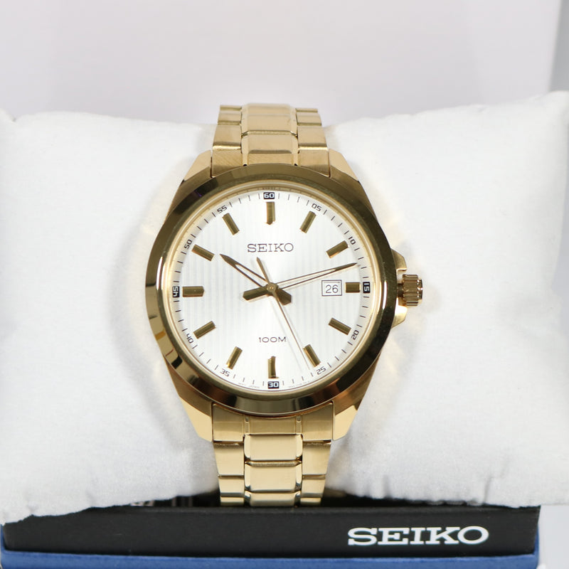 Seiko Quartz Neo Gold Tone White Dial Men's Watch SUR280P1 – Chronobuy