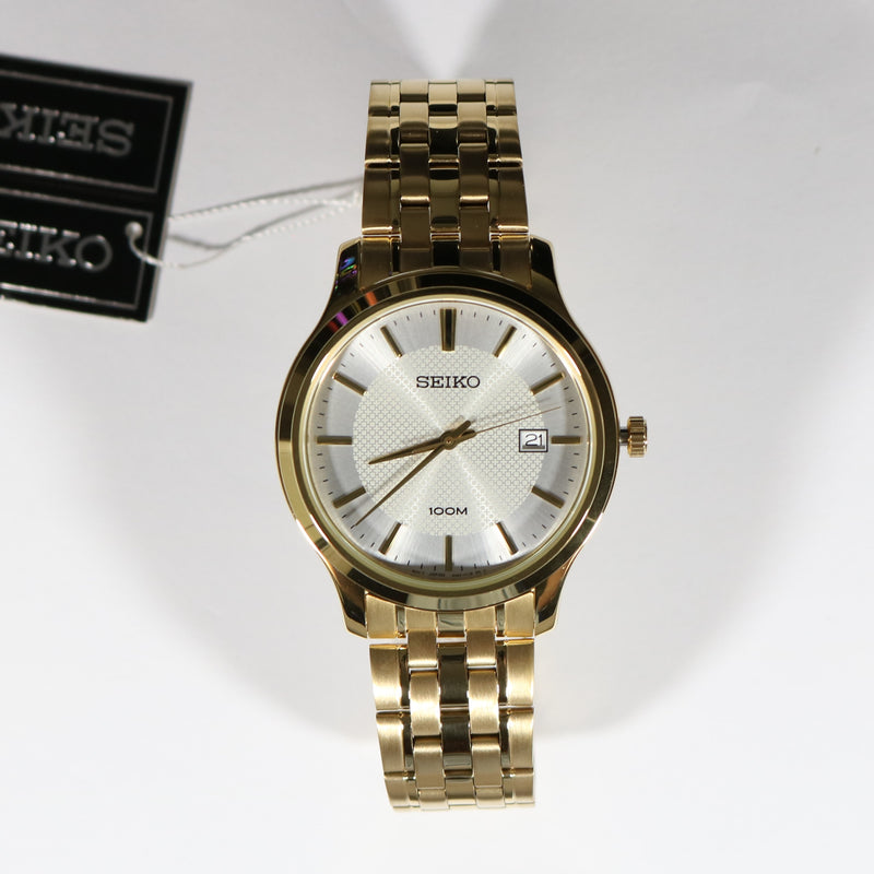 Seiko Neo Classic Men's Gold Tone Textured White Dial Watch SUR296P1 –  Chronobuy