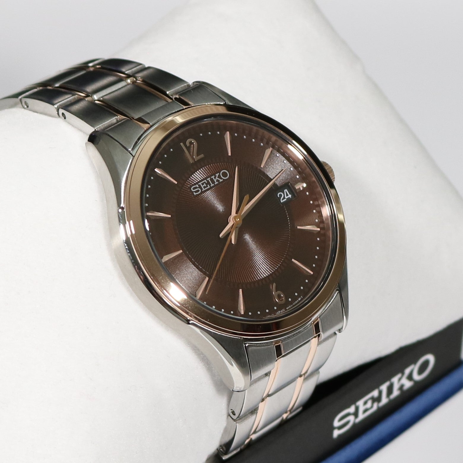 Seiko Quartz Brown Dial Two Tone Men's Dress Watch SUR470P1 – Chronobuy