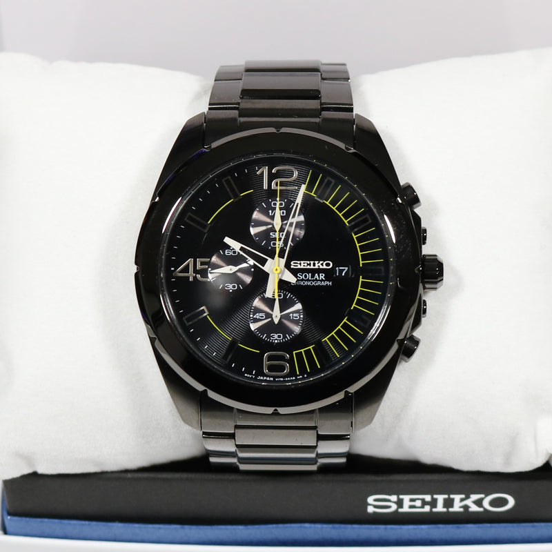 Seiko Men's Solar Black Ion Stainless Steel Chronograph Watch SSC217P1 –  Chronobuy