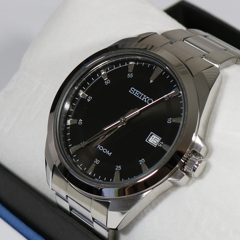 Seiko Men's Stainless Steel Black Dial Quartz Watch SUR209P1 – Chronobuy