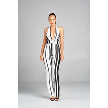 Load image into Gallery viewer, Pinstriped Body Lover Deep V Jumpsuit